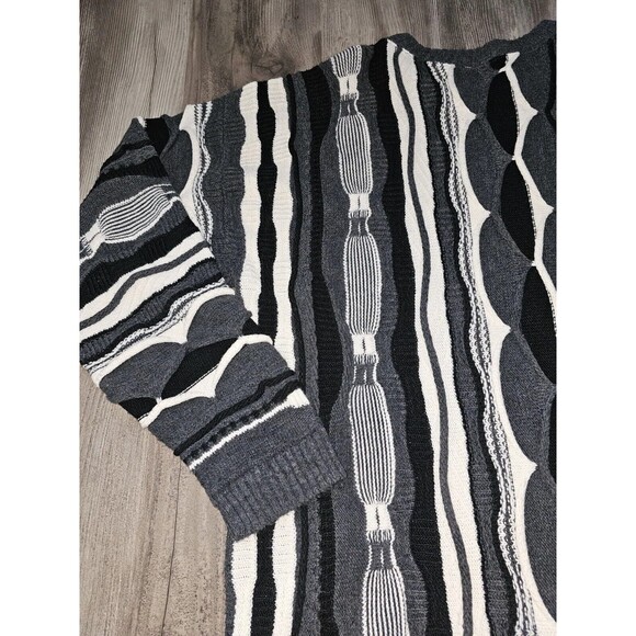 Vtg Mens 2XL Cosby Style Biggie 3D Textured Dad Sweater Geometric Hip Hop 90s - Picture 4 of 11